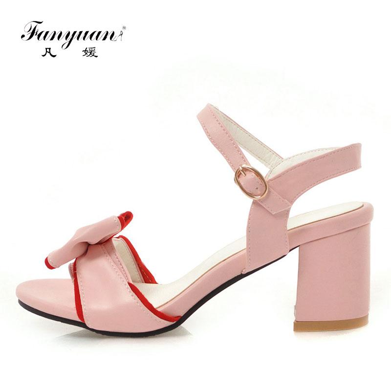 

Fanyuan Big Size 34-43 Women's Summer Footwear Sweet Butterfly-Knot Ladies Sandals Mixed Color Peep Toe Female's High Heels Shoe, Black