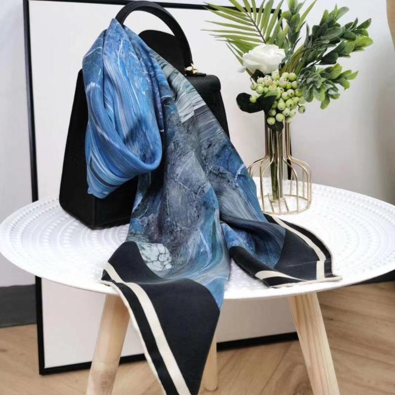 

Scarves Winter 100% Silk Twill Wraps Women 14m/ Thicken Warm Navy Blue Square Scarf Shawl Ladies Autumn Neck Hijab, Blue;gray