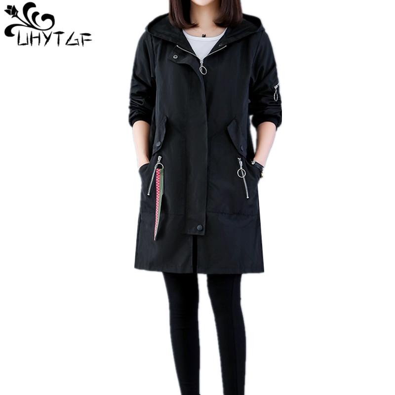 

Women's Trench Coats UHYTGF 2021 Coat For Women Spring Autumn Classic Cardigan Hooded Fashion Female Clothes X278, Tan;black