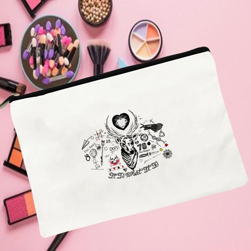 

Cosmetic Bags & Cases Women Grey Tattoos Printed Make Up Bag Fashion Cosmetics Organizer For Travel Colorful Storage Lady