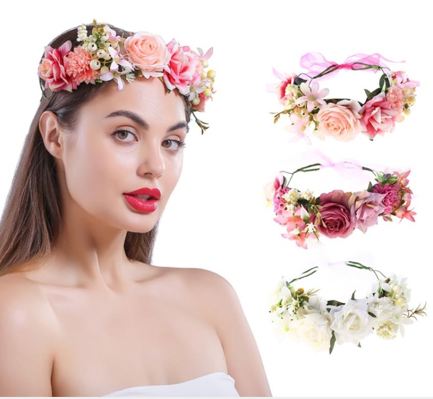 

Haimeikang New Arrival Boho Women Rose Flower Crown Headband Beach Headwear Floral Ribbon Hair Bands Wreath Hair Acc qylHmY