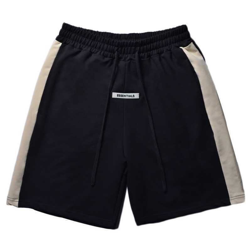 

New essentials double line cotton sports shorts casual splic, Black