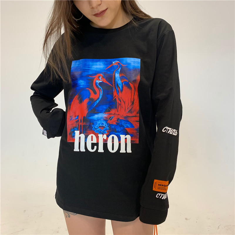

Preston crane mirage print oversize Heron embroidery super fire wave long sleeve, Black