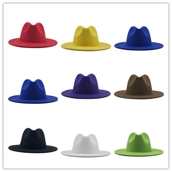 

Unisex Flat Brim Wool Felt Fedora Hats with Belt Red Black Patchwork Jazz Formal Hat Panama Cap Trilby Chapeau for Men Women high quality a8
