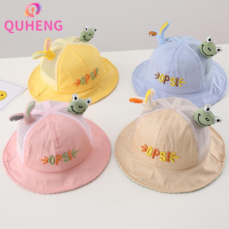 

Wide Brim Hats QUHENG Children's Spring And Summer Boy Girls Fisherman Hat Cute Cartoon Little Frog Pot Baby Sunshade Net M146, Blue;gray