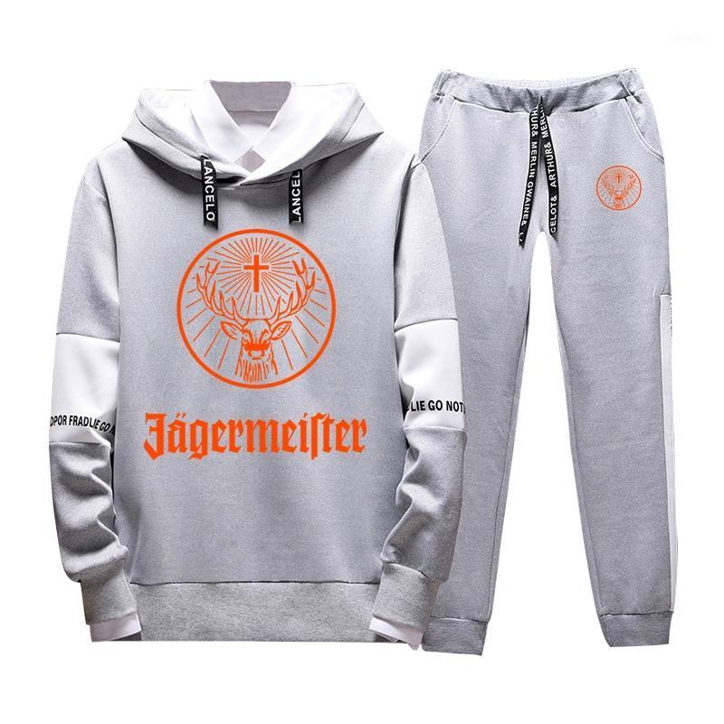 

Men's Tracksuits 2021 Jagermeister Brand Patchwork Sports Harajuku Style Sets Men Fashion Comfortable Hip Hop Delicate Print Suits