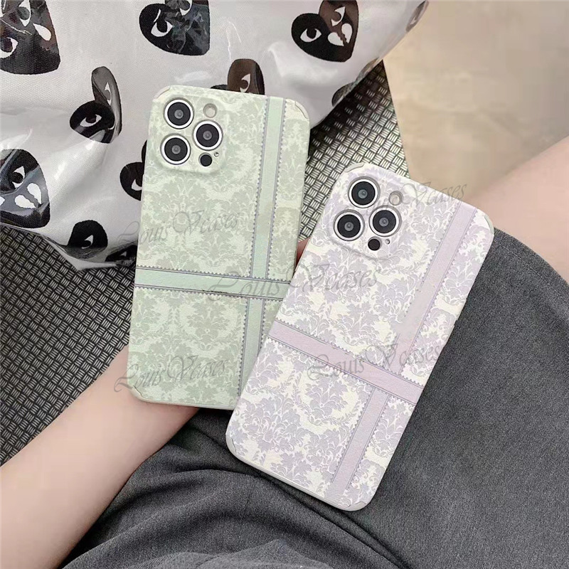 

Fashion Embroidery shockproof Phone Cases For iphone 13mini 13promax 12pro 11promax 7 8plus XS MAX XR X Luxury Lambskin Leather Back Cover
