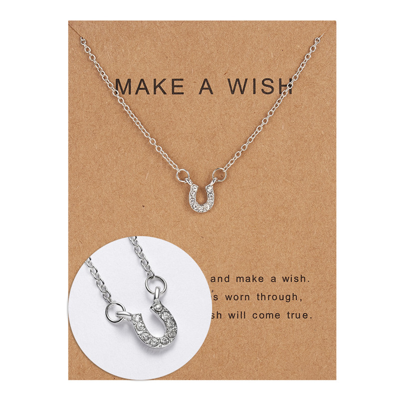 

Make A Wish Card U Shape Pendant Necklaces Micro Inlaid Clavicle Chain jewelry Gift Zircon Choker