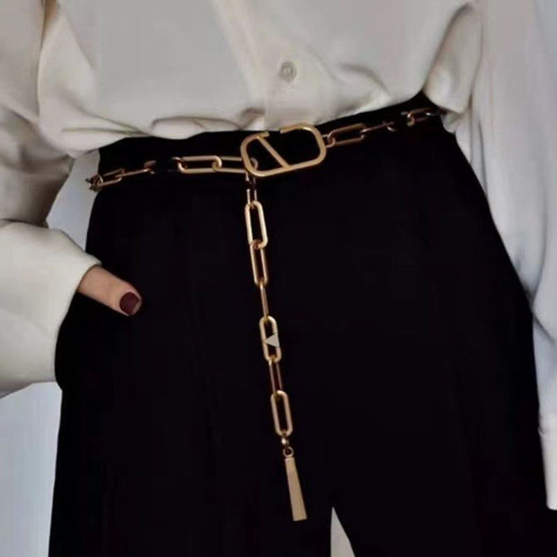 

Women Fashion Designer Chain Belt Waist Chains V Letter Accessories Luxury Belts Womens Retro Metal Bronze Girdle Stylish Waistband Habbly