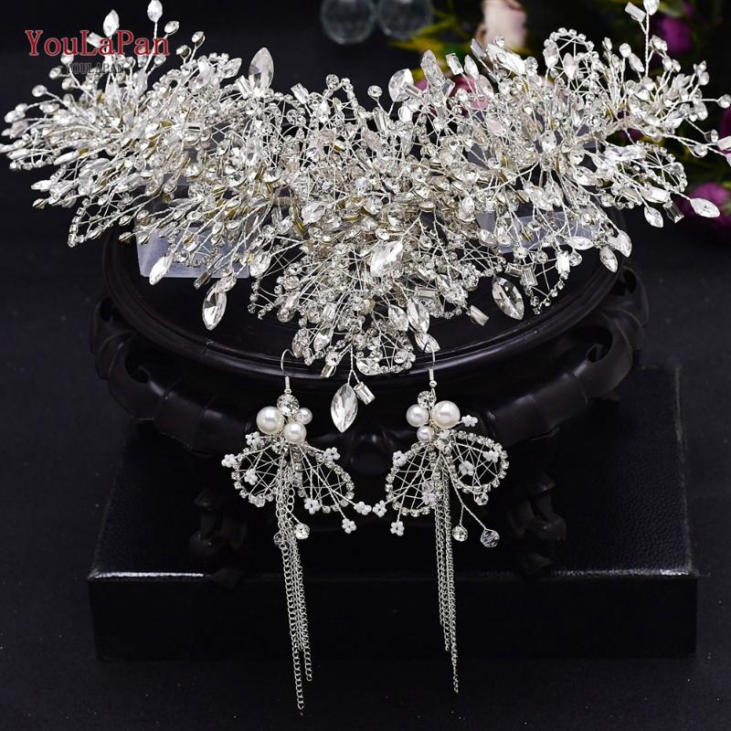 

Headpieces YouLaPan HP372 Fashion Tiaras Crowns With Earring Crystal Rhinestones Headdress Wedding Party Jewelry Set Hair Accessories