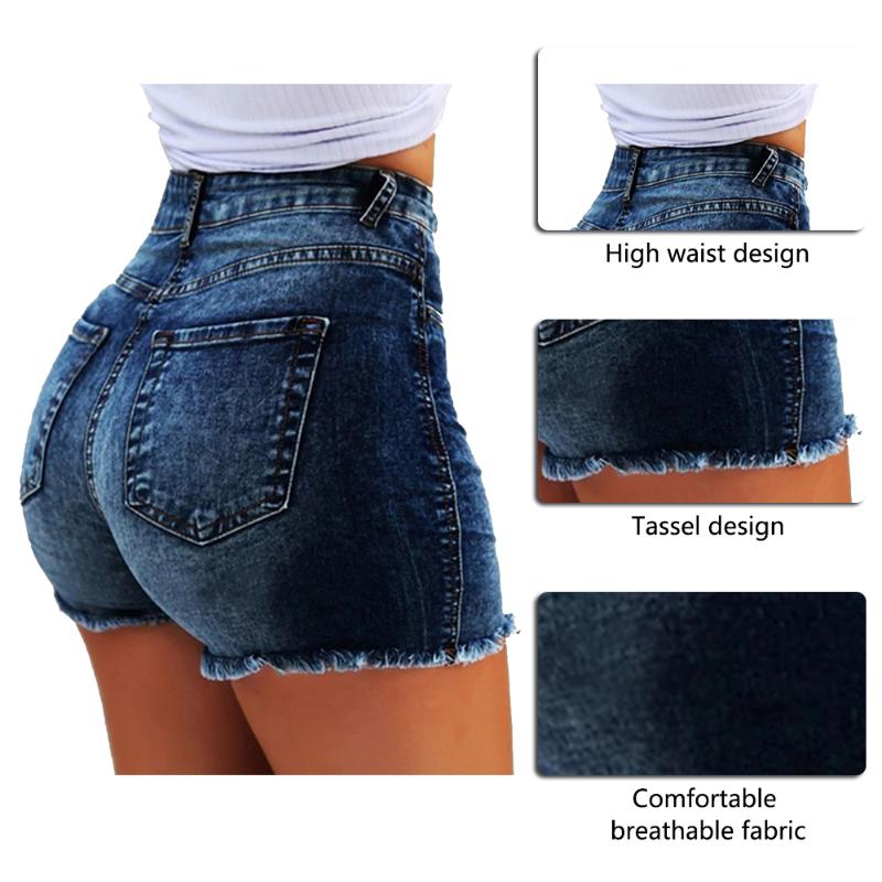 

Women High Waist Denim Shorts Casual Distressed Tassel High-Rise Junior Retro Jeans Ripped Women, E425290