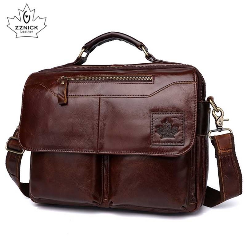 

Men's genuine leather bag office bags for men leather laptop bag Briefcase Shoulder handbag Luxury Handbag office bags ZZNICK 211129, Coffee 6103