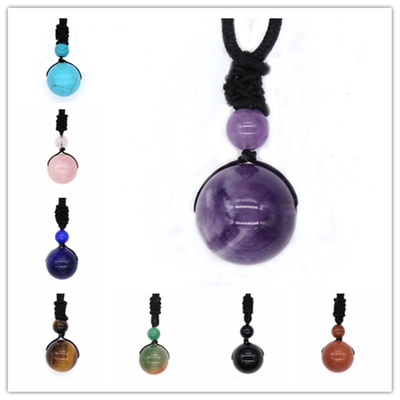 

100-Unique 1 Pcs Ethnic Amethysts Stone Round Beads Pendant Green Agates Necklace With Handmade Black Rope Chain Jewelry Necklaces