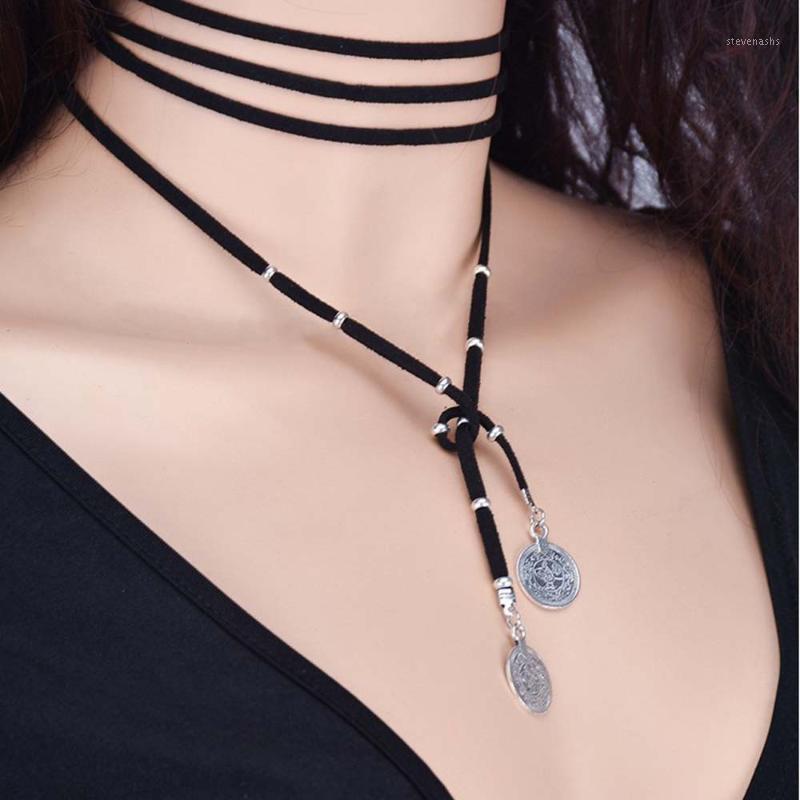 

Retro Women Jewelry Gothic Velvet Choker Necklace Long Chain Pendant F624 Chains