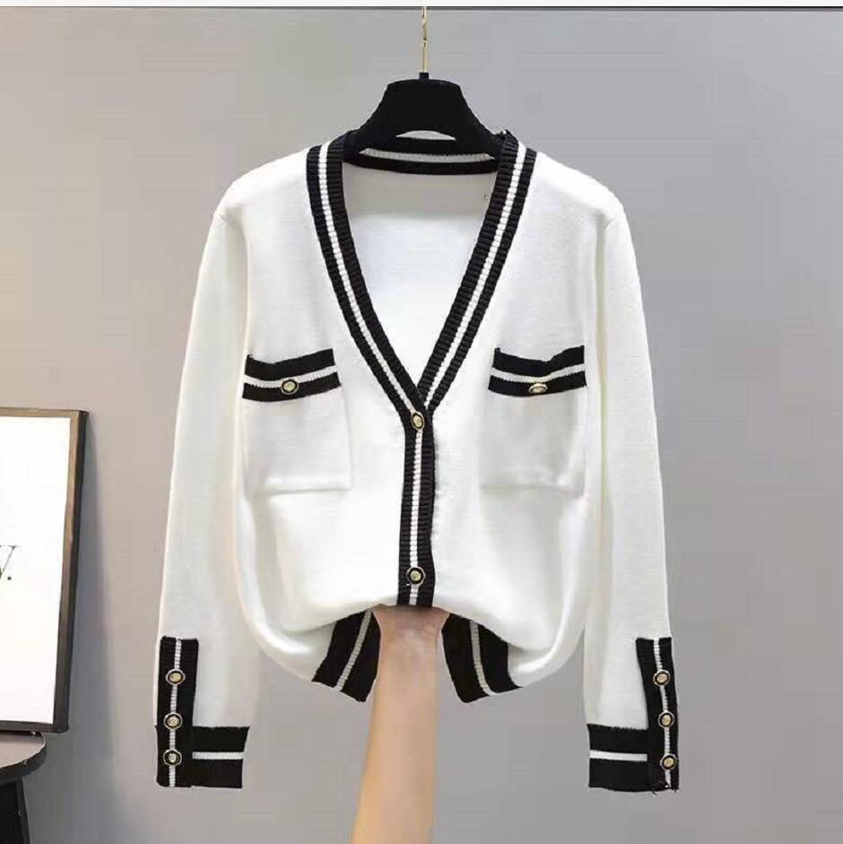 

Vintage Ladies Knitted Cardigans Sweaters Women Long Sleeve V-neck Korean Office Fashion Slim Tops Cardigans, White