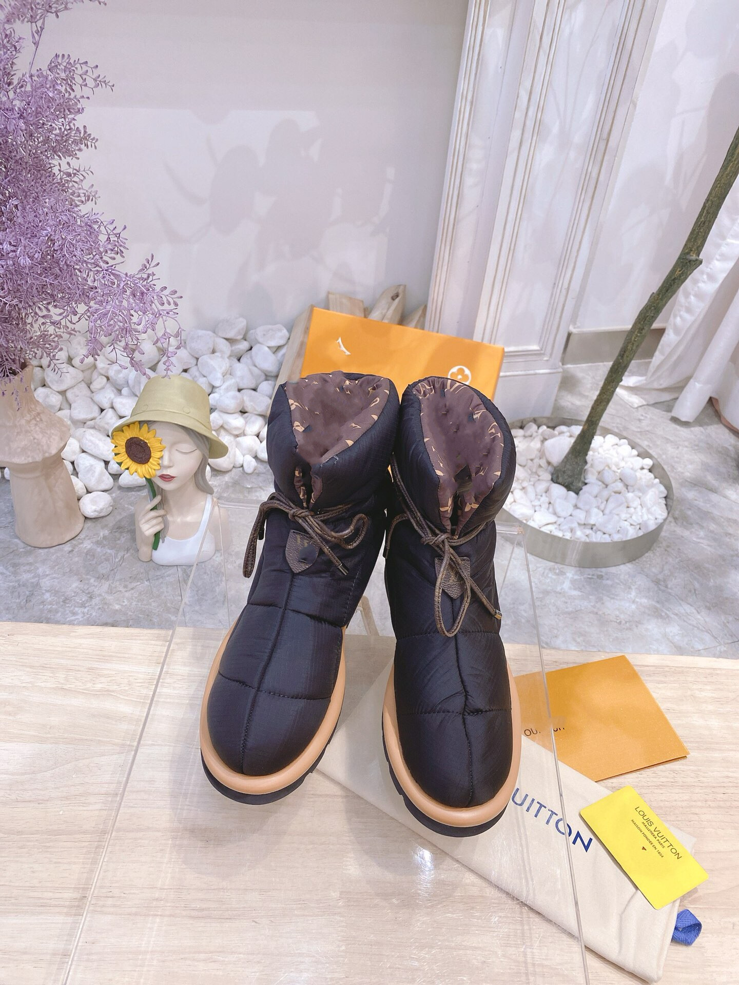 

designer boots logo brand women winter shoes top fashion all original style waterproof fabric + Filled full down comfort elegant exquisite high quality size 35-41, Black