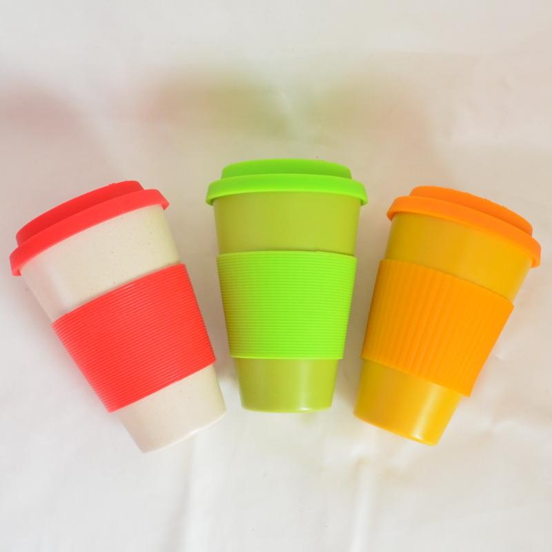 

Mugs Decomposable Bamboo Fiber Coffee Mug With Silicone Band Biodegradable Powder Drinking Lids Lightweight Carrying