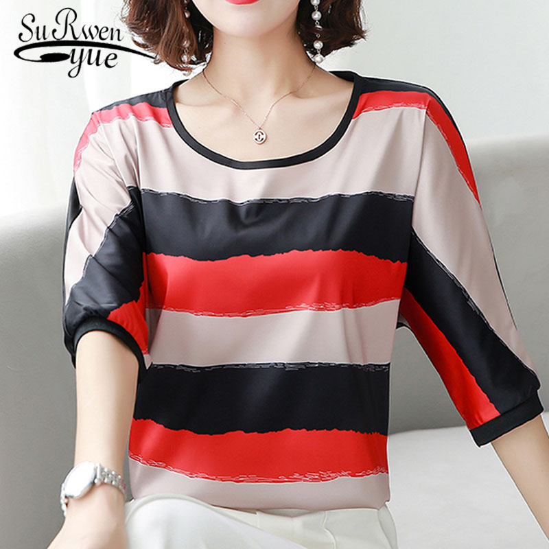 

plus size ladies tops Fashion womens and blouses striped harajuku top for shirts Half sleeve clothing 4542 50 210521, Black