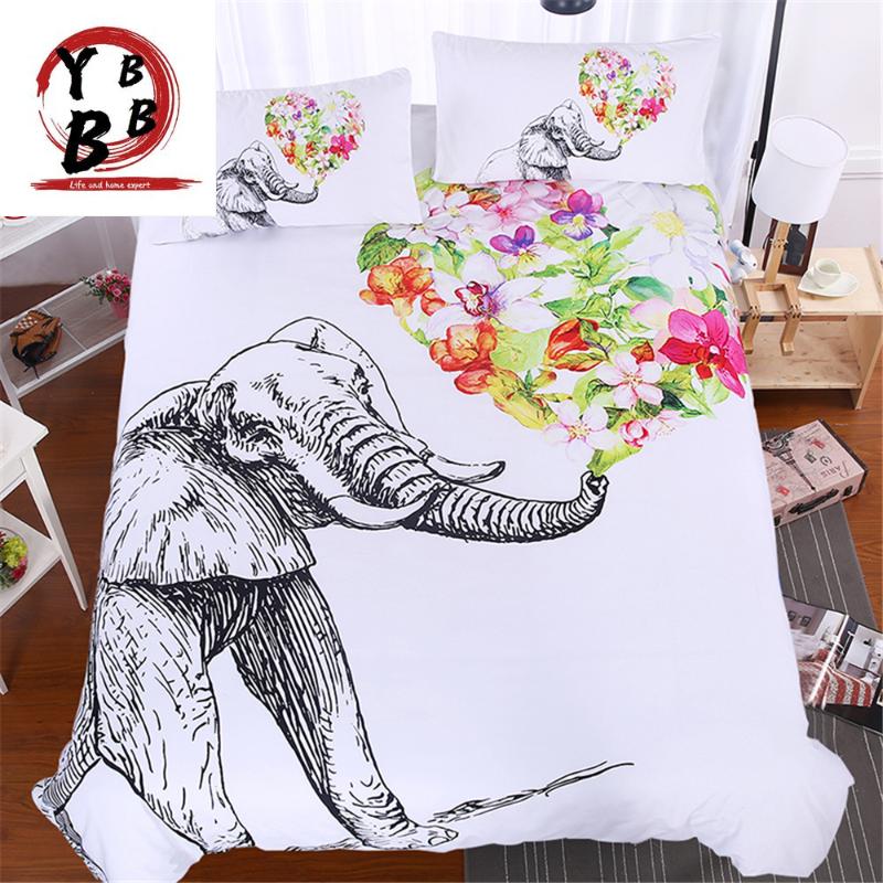 

Bedding Sets 3Pcs Animal White Brand Elephant 3D Luxury Duvet Cover Comforter Queen King Full  Size Flowers Bedclothes, Style1