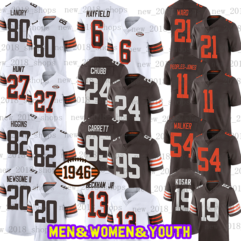 

24 Nick Chubb 6 Baker Mayfield 95 Myles Garrett Football Jersey 80 Jarvis Landry 13 Odell Beckham Jr 21 Denzel CLE Ward Kareem Hunt Brown 20 Greg Newsome II Jamie Gillan, Custom men jersey