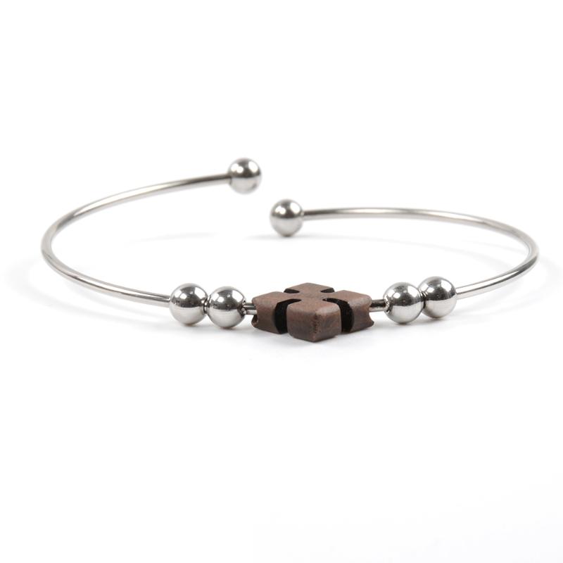 

Bangle Stainless Steel And Wood Bracelet In Stock, Black