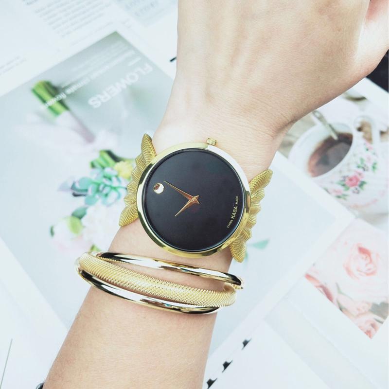 

Wristwatches Women Watches Bracelet Set Creative Big Dial Mesh Belt Watch Fashion Ladies Bracelets Quartz 2 Pcs Relogio Feminino, Gold black -box 2