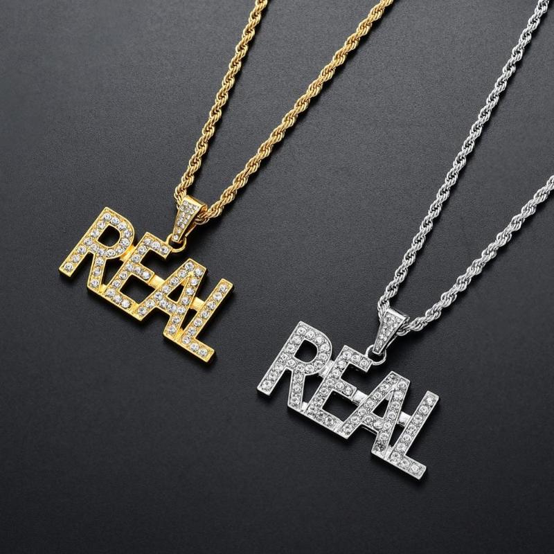 

Arrival High Quality Luxury Alloy Hip Hop Crystal REAL Letter Pendant Necklace Jewelry For Men ICED OUT Bling Rap Gift Necklaces