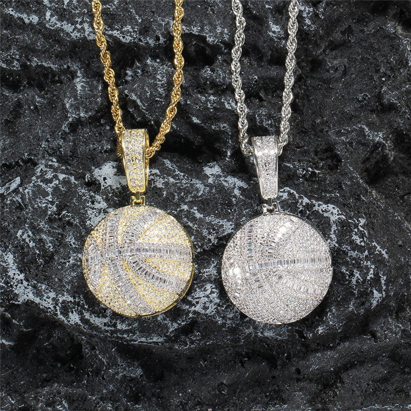 

Iced Out Lab Diamond Basketball Pendant Necklace Gold Silver Plated Mens Hip Hop Jewelry Gift