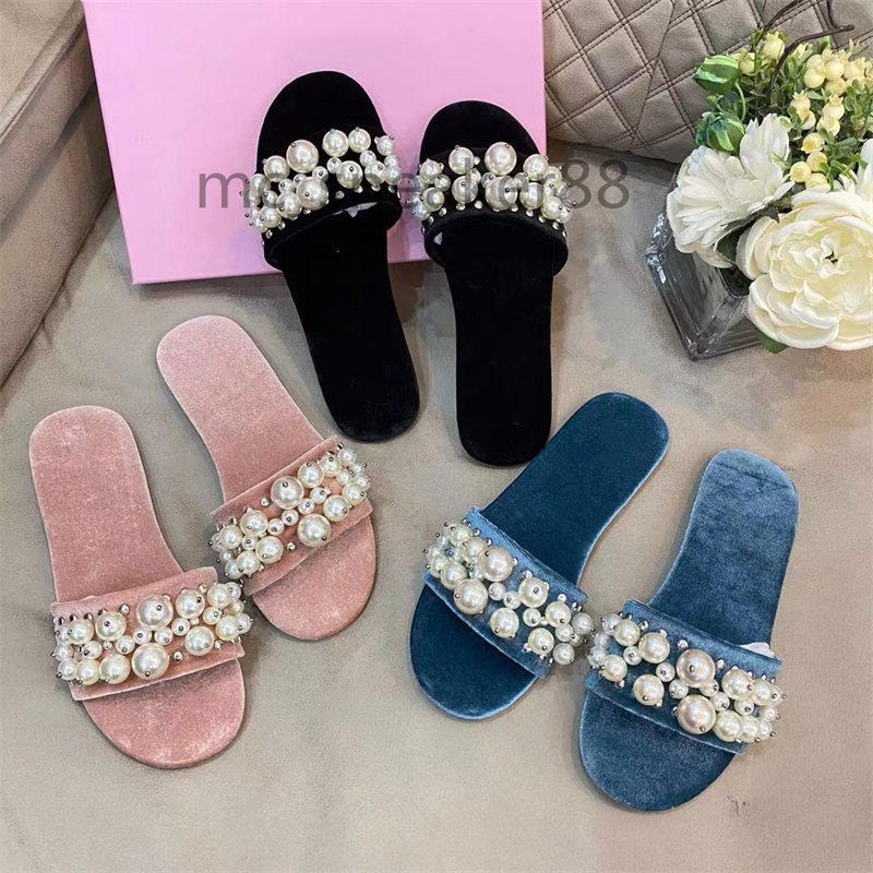 

2021 Designer women velvet sandals miu Classic fashion luxury ladies soft flat slippers Beach slipper Home leisure shoes size 35-40, Miu sandals