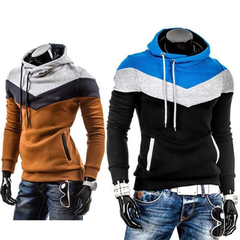 

Fashion Men Color Block Patchwork Hooded Long Sleeve Pullover Hoodie Sweatshirt, Dark gray