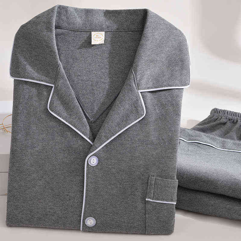 

100% Cotton Pajamas for Men Bedroom Clothes Winter Pijama Hombre Button-Down Sleepwear Cotton Home Clothes PJ White Warm Pyjama 211111