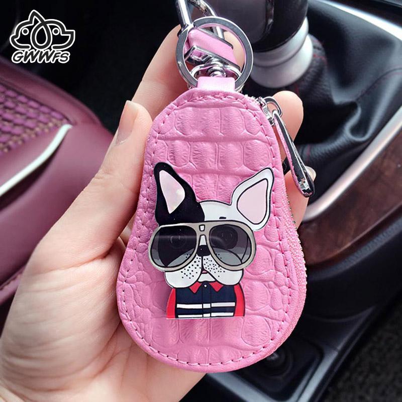 

Keychains SharPei Pattern Key Chain Holder For Women Men Genuine Leather Stainless Steel Pet Dog Pendant Car Keychain Pack Ring Bag, Silver