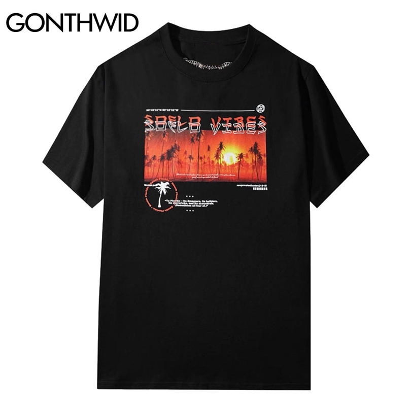 

Tshirts Harajuku Sunrise Forest Poster Tees Shirts Streetwear Hip Hop Casual Cotton Loose Summer Hipster T-Shirts Tops 210602, Black