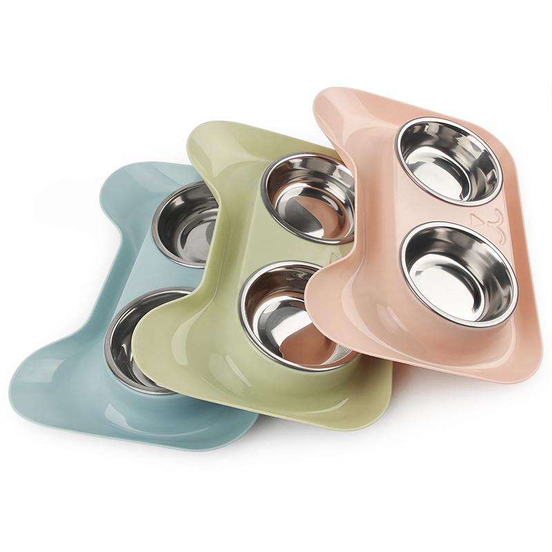 

Cat Bowls & Feeders Cute Bowl Non-slip Pet Dog Food Double Water Elevated Feeder