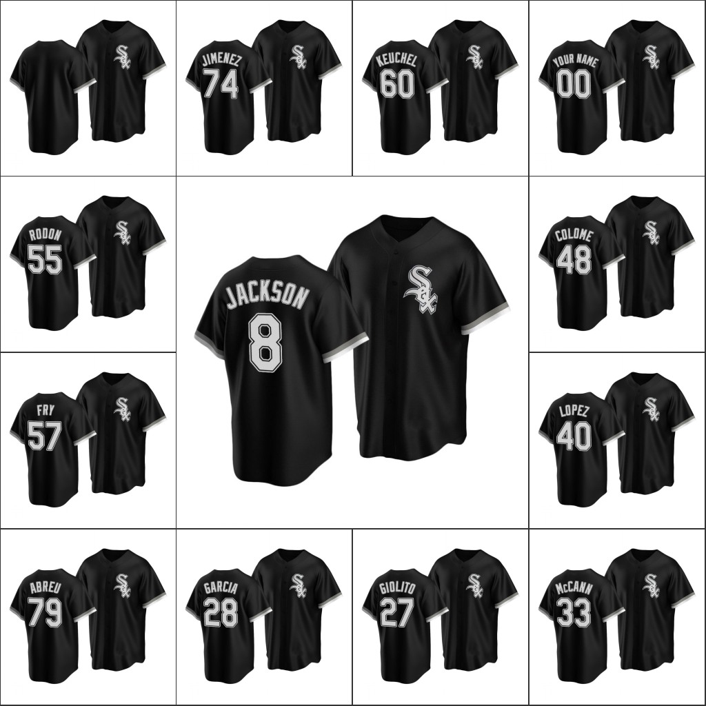 

Men Chicago WhiteSox #10 Yoan Moncada 79 Jose Abreu 7 Tim Anderson 74 Eloy Jimenez Women Youth CustomReplicaAlternate Black Jersey