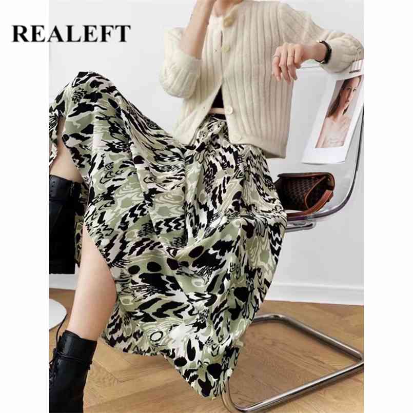 

REALEFT Summer Floral Printed Mi-long Skirts High Waist Bohemian Female Umbrella Tulle Casual Loose A-Line Skirt 210708, Ink coffee