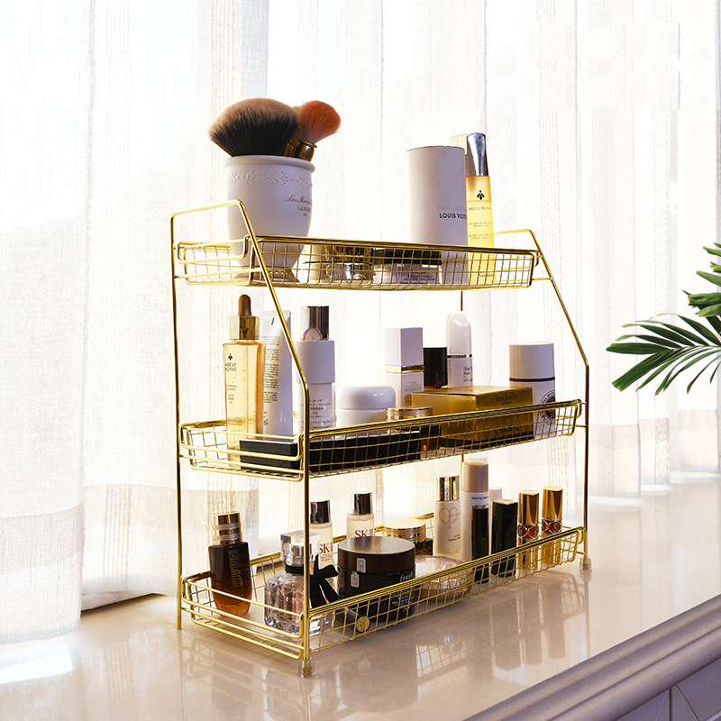 

Cosmetic Multi-Layer Shelf Bathroom Desktop Storage Shelf Iron Storage Box Kitchen Dormitory Storage Artifact