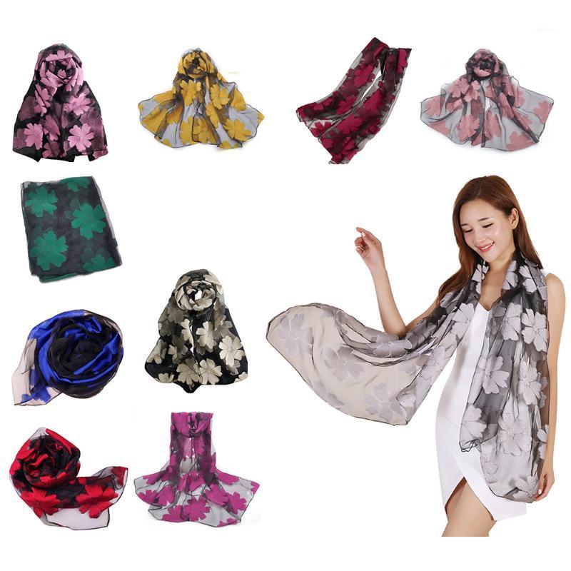

Scarves Kf-Fashion Elegant Women Flower Yarn Long Scarf Soft Shawl Gift, Blue;gray