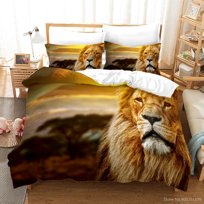 

Bedding Sets 2/3pcs Animal Lion Queen Set King Size Duvet Cover / Comforter & Pillowcase Bedclothes For Home Bedroom Gift