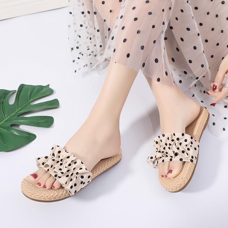 

Slippers 2021 Bowknot Summer Comfort Breathable Cool Net Infrared I Slip Flat Heel Bottom Fairy Bow Little Daisy Sandals, Black