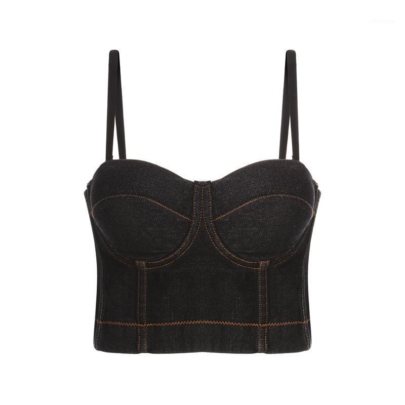 

Women' Tanks & Camis Hirigin Y2k Denim Camisole Adjustable Shoulder Strap Vest Non-slip Steel Ring Tops For Female High Street, Black