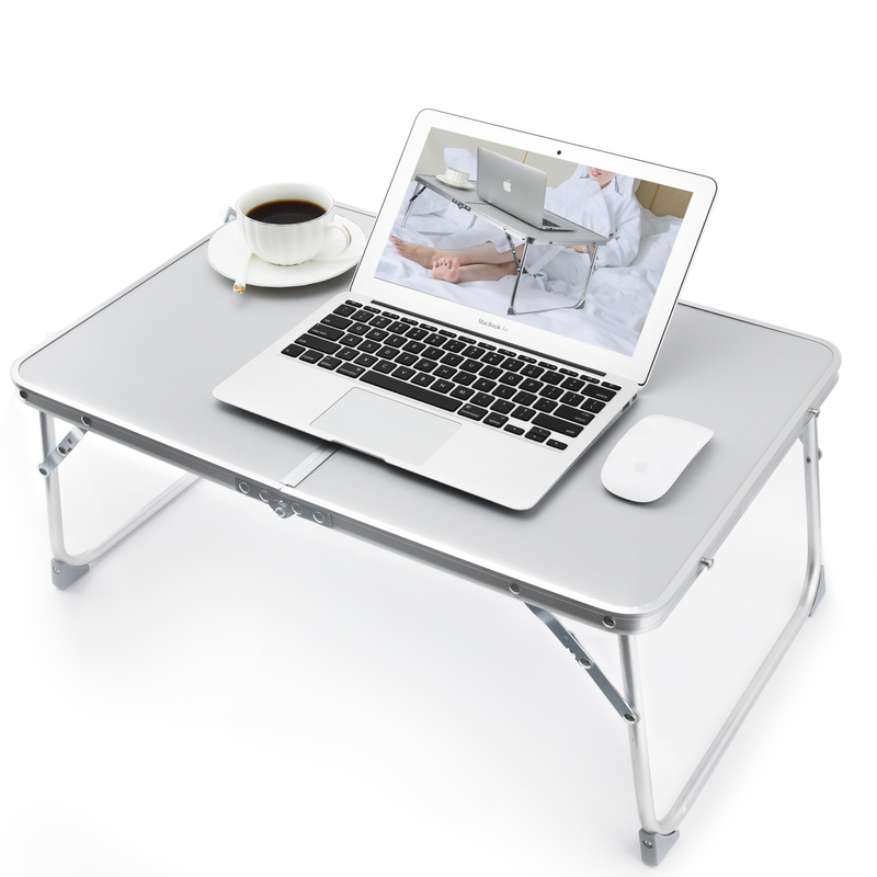 

Aluminum Alloy Folding Breakfast Laptop Stand Bed Table Outdoor Dining Table Silver