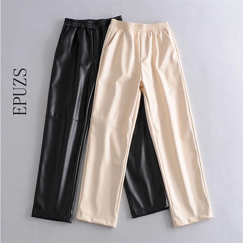 

black PU leather pants women elastic waist casual office high harem korean 210521