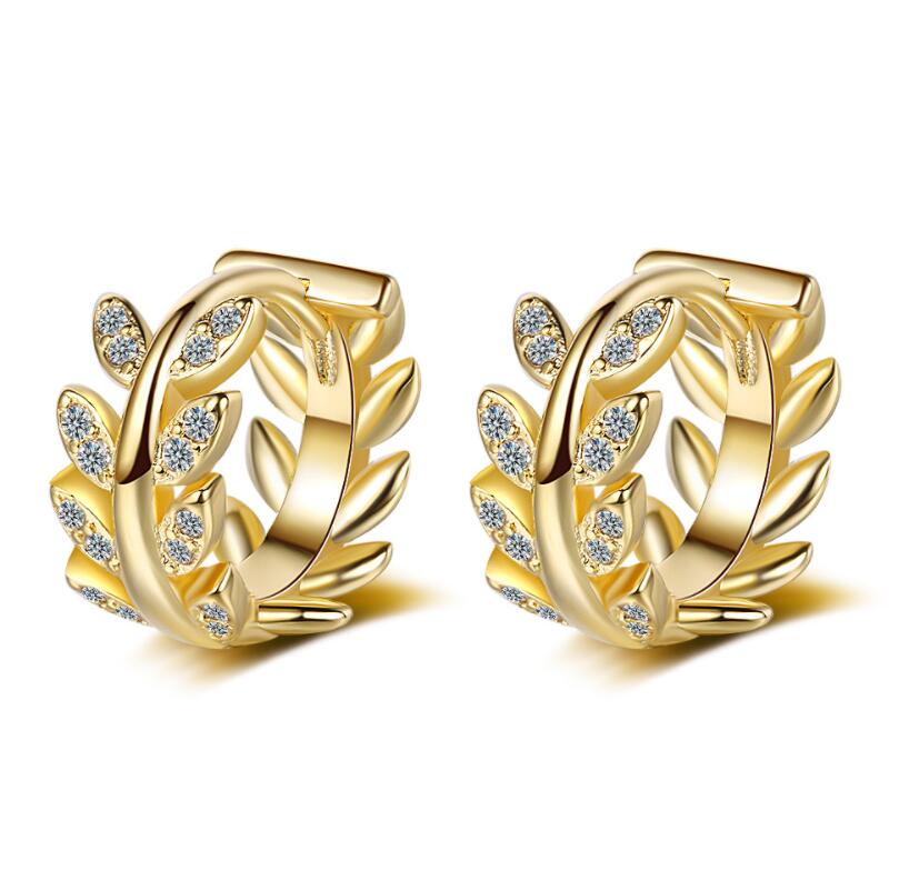 

925 Sterling Silver Shiny Zircon stud Cute Olive Branch Bud Sweet Ear Buckle Earring for Women Teen Party Huggie Earrings Jewelry