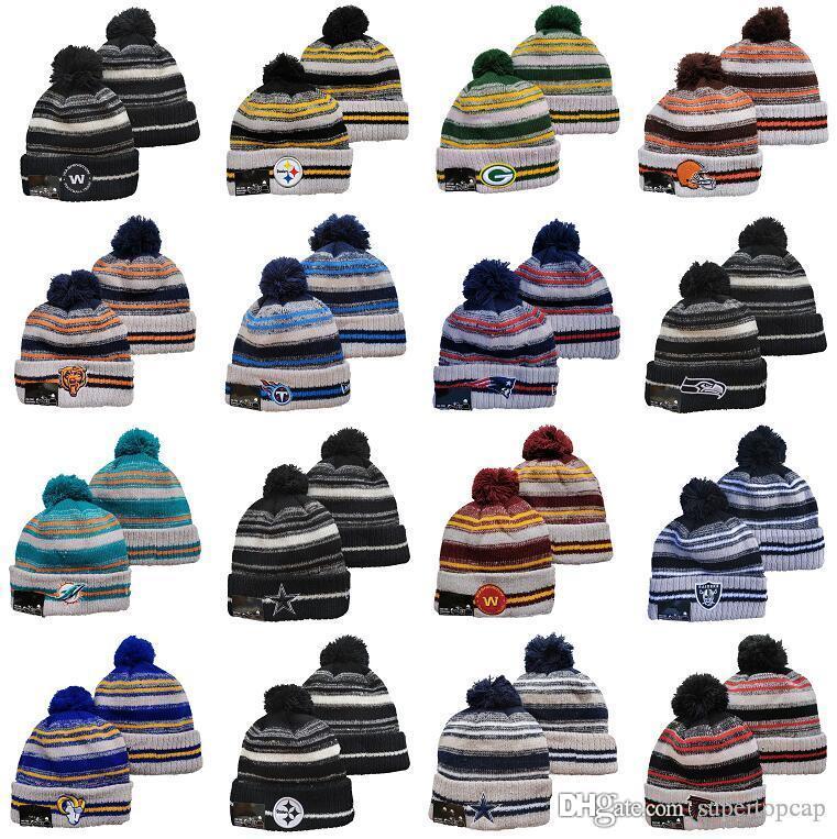 

New Arrival Men Women Winter Out Door  Beanies Fashion Fan's Sport football Skull Beanie Hats Pom Cuffed Knit Cap