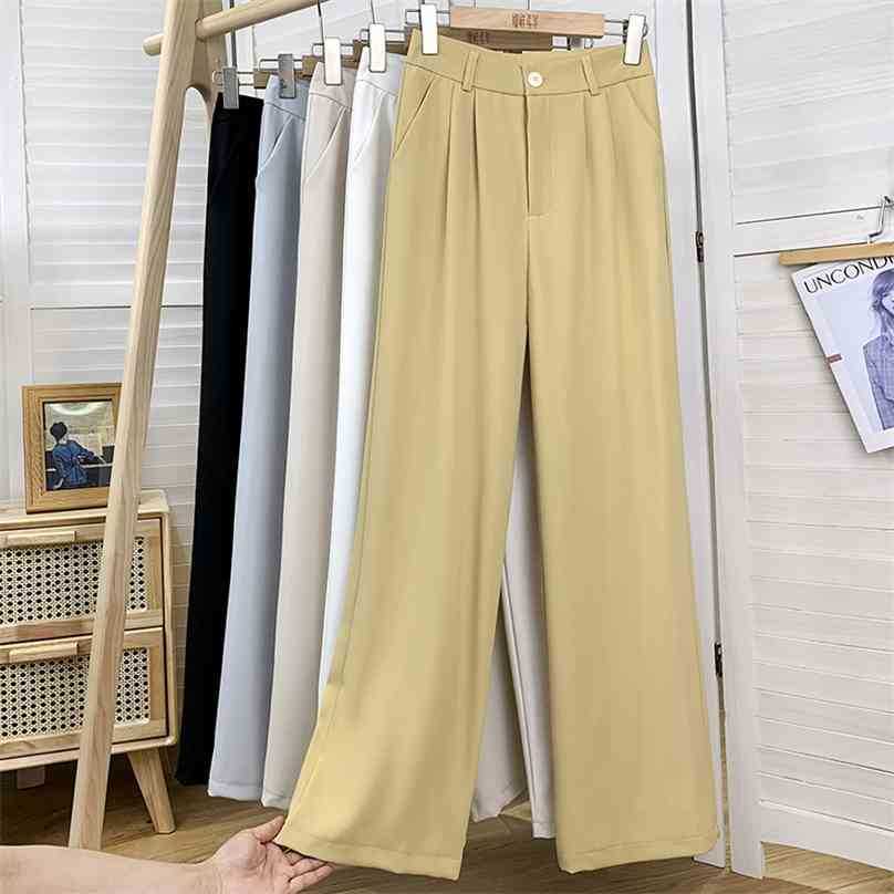 

Summer Straight Pants Women Elegant High Waisted Korean Style Office Loose Woman Ulzzang 210525, White