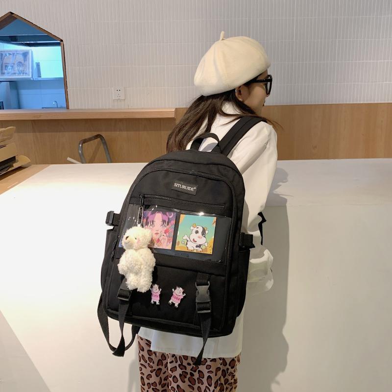 

Backpack Summer Fashion Women's Harajuku Style University Bags For Girls Large Capacity Backpacks With Many Pockets 2021, Black