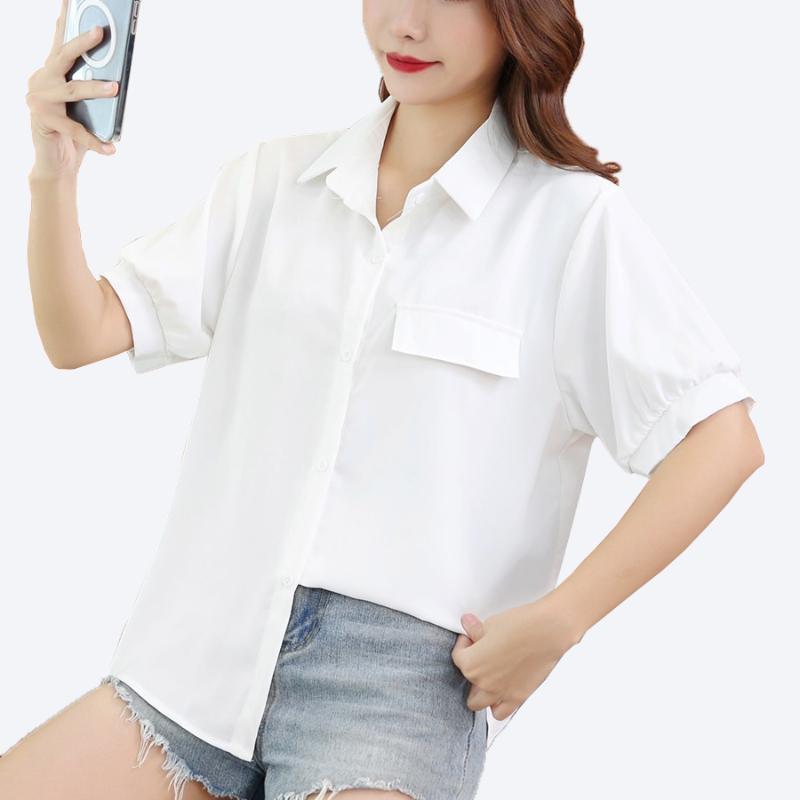 

Women's Blouses & Shirts YOMING Women Blusas Mujer De Moda Summer Sweet Korean Style Short Sleeve Loose Solid Color Shirt Fashion Printed Bl, Green