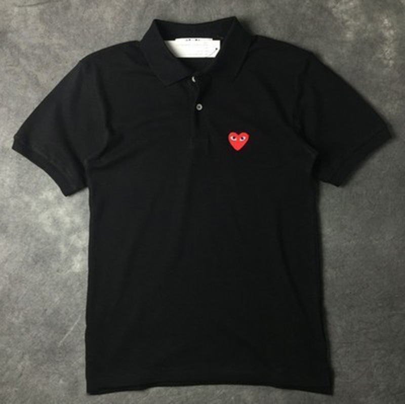 

Polo Summer Tide Brand Cdg Top Chuanjiu Red Heart Lovers Cotton Short Sleeve Men's and Women's Love T-shirt, White;black