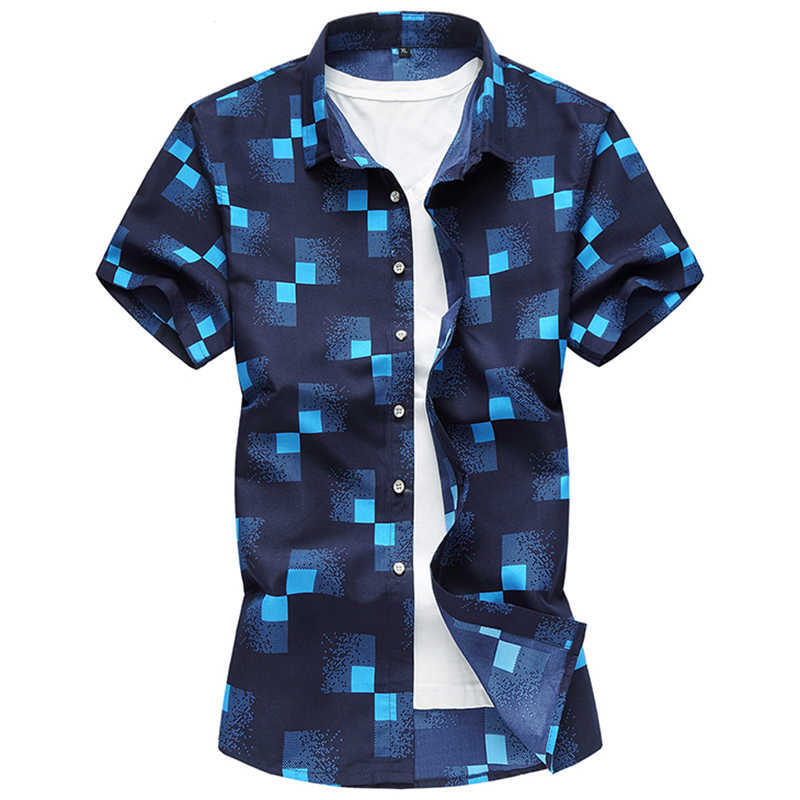 

High Quality Shirts Casual Slim Fit Plaid Short Sleeve Men Dress Camisa Social Masculina Manga Longa Plus 7XL 210721, White